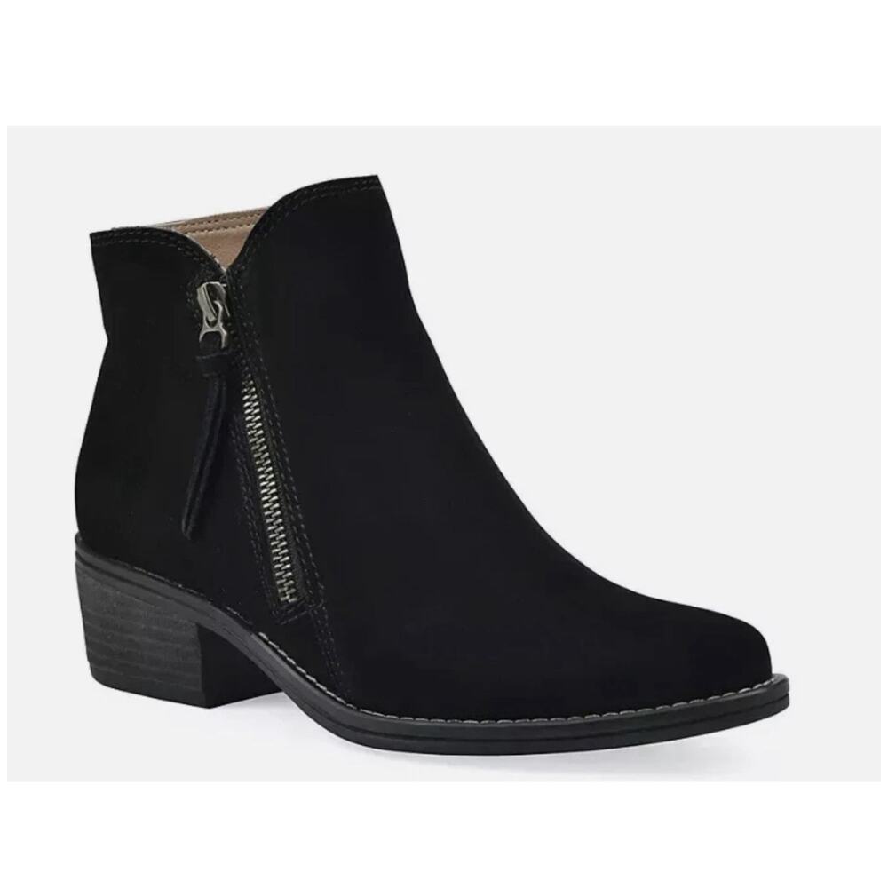White Mountain Women's Suede Block Heel Ankle Boots Side Zip, Black Size 7